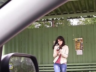 Lovely Dark Haired Is Being Fucked By Two Strangers Outdoors