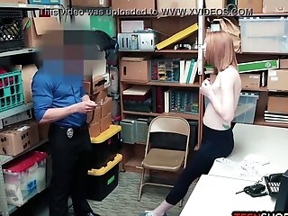 Crimson Haired Nubile Shoplifter Caught Crimson Passed By A Mall Cop